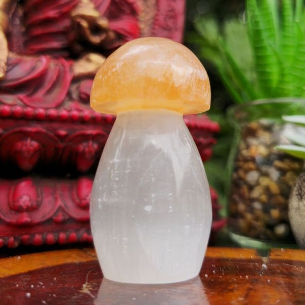 Peach and White Selenite Mushroom